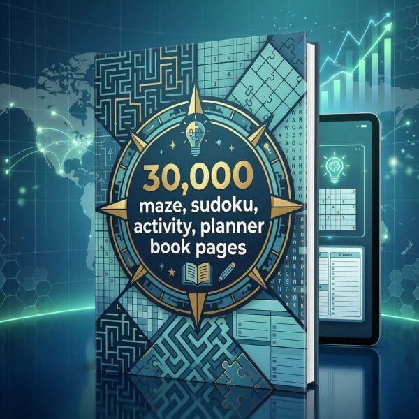 30,000 maze, sudoku, puzzles, activity, planer book pages