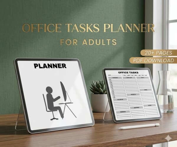 Office Tasks Planner for Professional Productivity, Digital Work Organizer PDF Daily Action Items
